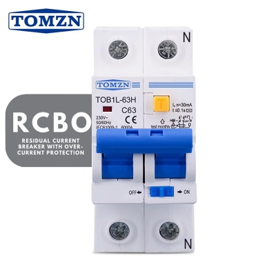 Picture of TOMZN RCBO TOB1L-63H 2P 63A 230V AC 50Hz/60Hz Residual Current Circuit breaker with over current and Leakage protection RCBO(white)
