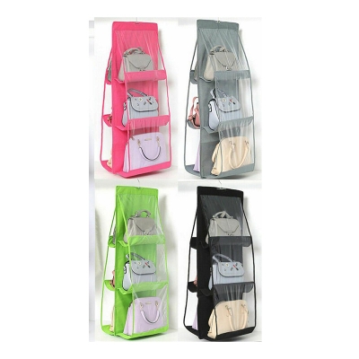Picture of 6 Pockets Clear Hanging Purse Handbag Storage Organizer Closet Rack
