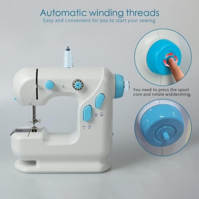 Picture of 306 Portable Dual Speed Mini Sewing Machine Double Thread & Speed with Cutter & Light Auto-rewind Foot Pedal