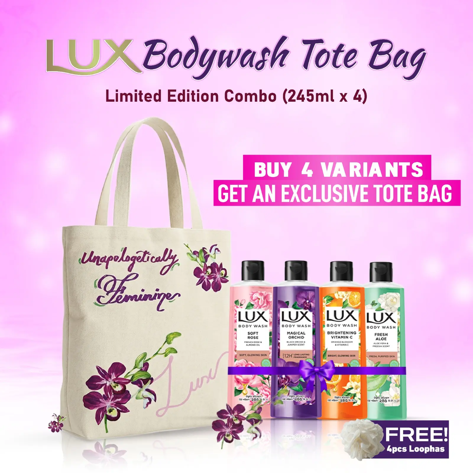 Picture of Buy 4 Variants of Lux Body Wash (245ml Each) & Get An Exclusive Tote Bag