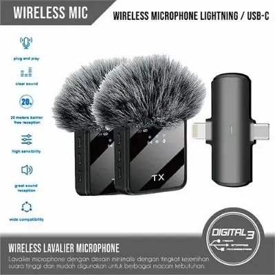 Picture of F15 -2 USB Type C + i Phone 2in1 Wireless Lavalier Microphone Black