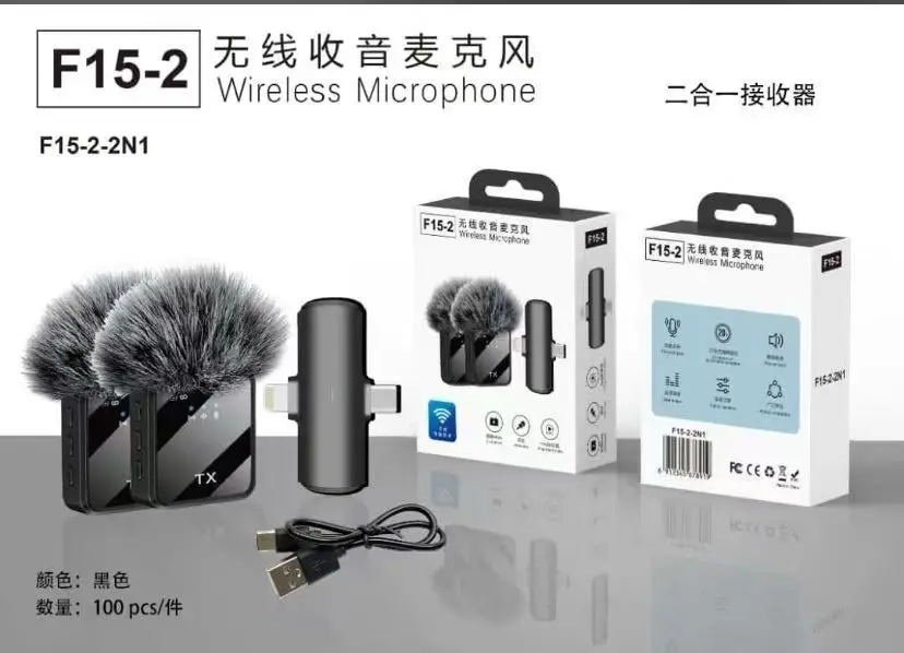 Picture of F15 -2 USB Type C + i Phone 2in1 Wireless Lavalier Microphone Black