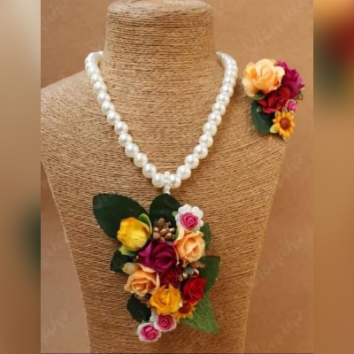 Picture of Artificial Flower Gorgeous Bridal Set-2 Piece set - Multicolor