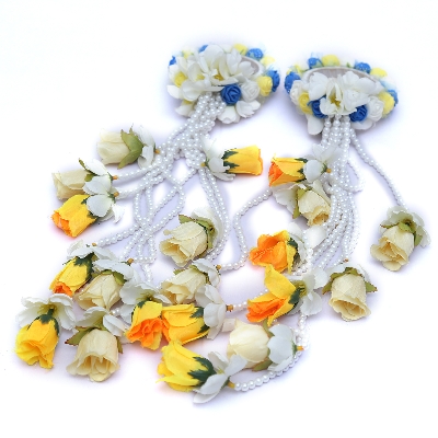 Picture of Artificial Flower Jewellery 2 Pcs Bangle/Bracelets Bridal/Holud/Boishakh Fashion For Women - Multicolor