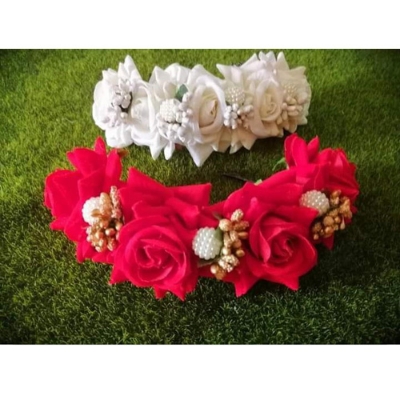Picture of Artificial Hair Flower For Woman gajra flower hair bun - Red