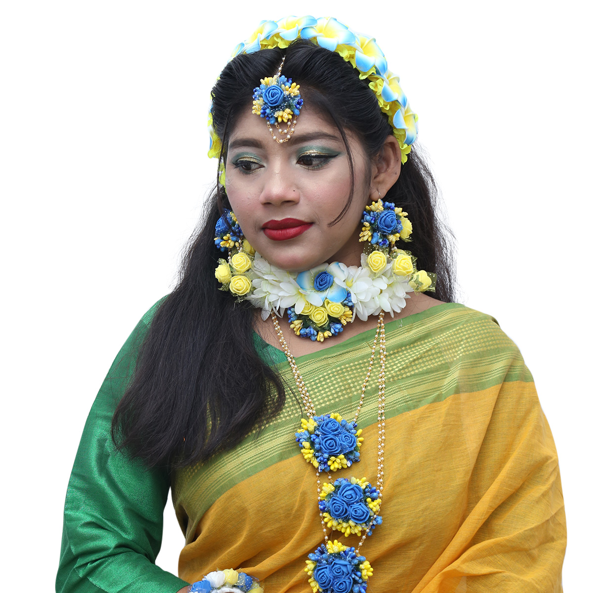 Picture of Artificial Flower Gorgeous Bridal Set-9 Piece set - Multicolor