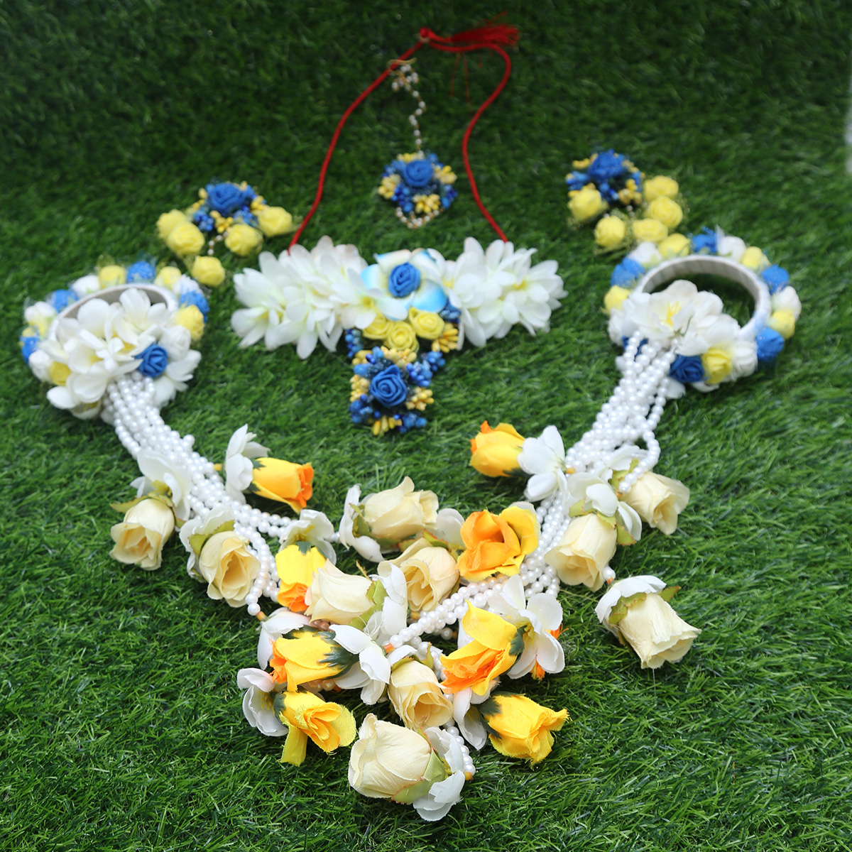 Picture of Artificial Flower Gorgeous Bridal Set-9 Piece set - Multicolor