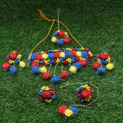 Picture of Artificial Flower Gorgeous Bridal Set-7 Piece set - Multicolor