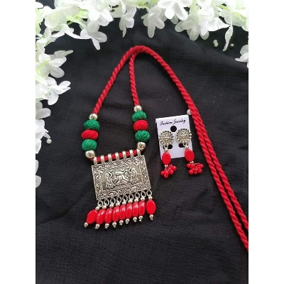 Picture of Jaypuri Traditional Antique Oxidised Choker Necklace Jewellery Set - Multicolor