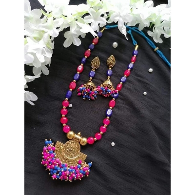 Picture of Jaypuri Traditional Antique Oxidised Choker Necklace Jewellery Set - Necklace For Girls - Necklace For Girls - Multicolor