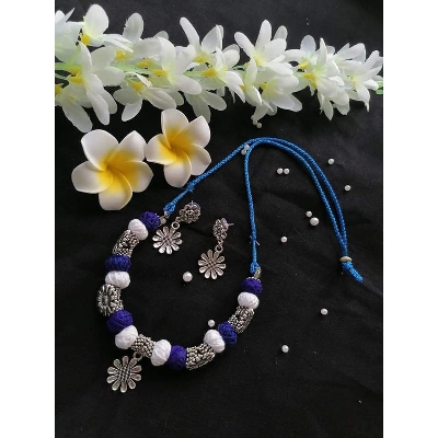 Picture of Jaypuri Traditional Antique Oxidised Choker Necklace Jewellery Set - Multicolor