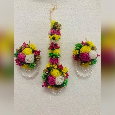 Picture of Artificial Flower Gorgeous Bridal Set-3 Piece set - Multicolor