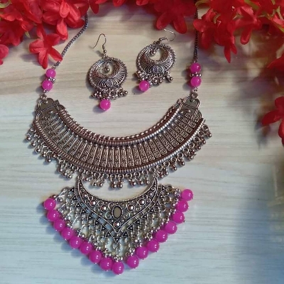 Picture of Gorgeous Party Wear Antique Silver locket Pendant Necklace / Chain Necklace / Choker Necklace for Women / Jewelry set for women Necklace - Multicolor