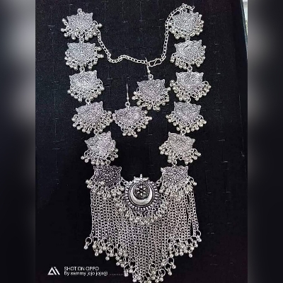 Picture of Gorgeous Party Wear Antique Silver locket Pendant Necklace / Chain Necklace / Choker Necklace for Women / Jewelry set for women Necklace - Multicolor