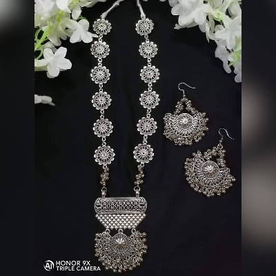 Picture of Gorgeous Party Wear Antique Silver locket Pendant Necklace / Chain Necklace / Choker Necklace for Women / Jewelry set for women Necklace - Multicolor