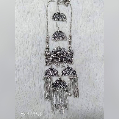 Picture of Gorgeous Party Wear Antique Silver locket Pendant Necklace / Chain Necklace / Choker Necklace for Women / Jewelry set for women Necklace