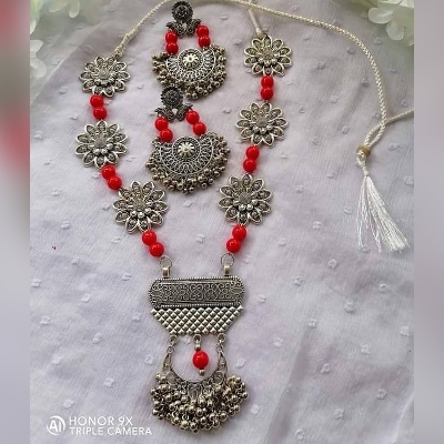 Picture of Gorgeous Party Wear Antique Silver locket Pendant Necklace / Chain Necklace / Choker Necklace for Women / Jewelry set for women Necklace - Multicolor