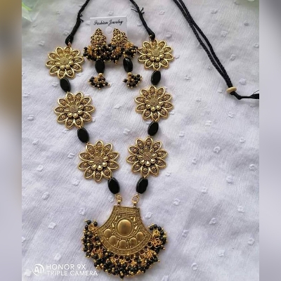 Picture of Gorgeous Party Wear Antique Silver locket Pendant Necklace / Chain Necklace / Choker Necklace for Women / Jewelry set for women Necklace - Multicolor