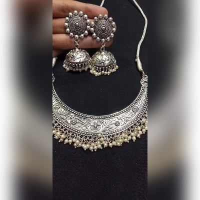 Picture of Gorgeous Party Wear Antique Silver locket Pendant Necklace / Chain Necklace / Choker Necklace for Women / Jewelry set for women Necklace - Multicolor