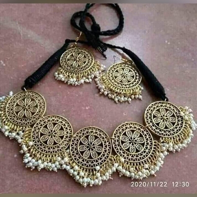 Picture of Gorgeous Party Wear Antique Silver locket Pendant Necklace / Chain Necklace / Choker Necklace for Women / Jewelry set for women Necklace - Multicolor