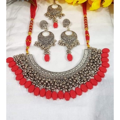 Picture of Gorgeous Party Wear Antique Silver locket Pendant Necklace / Chain Necklace / Choker Necklace for Women / Jewelry set for women Necklace - Multicolor