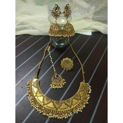 Picture of Gorgeous Party Wear Antique Silver locket Pendant Necklace / Chain Necklace / Choker Necklace for Women / Jewelry set for women Necklace - Multicolor