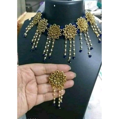 Picture of Gorgeous Party Wear Antique Silver locket Pendant Necklace / Chain Necklace / Choker Necklace for Women / Jewelry set for women Necklace - Multicolor