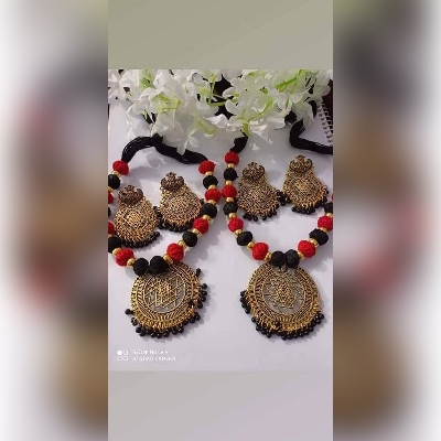 Picture of Gorgeous Party Wear Antique Silver locket Pendant Necklace / Chain Necklace / Choker Necklace for Women / Jewelry set for women Necklace - Multicolor