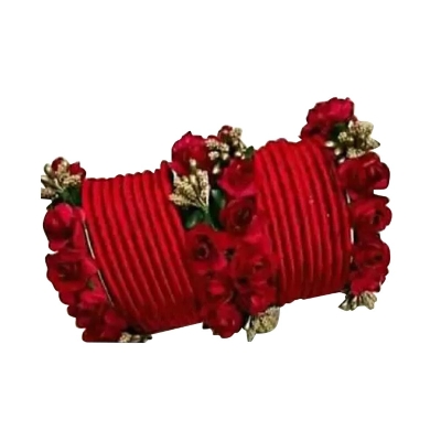 Picture of Artificial Flower Jewellery 24 Pcs Bangle/Bracelets Bridal/Holud/Boishakh Fashion For Women - Multicolor