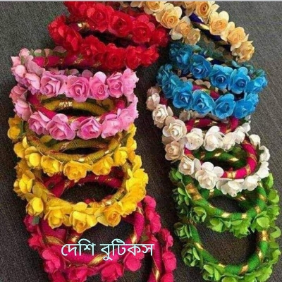 Picture of Artificial Flower Jewellery 2 Pcs Bangle/Bracelets Bridal/Holud/Boishakh Fashion For Women - Multicolor