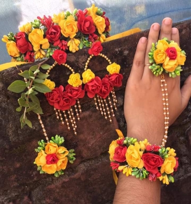 Picture of Artificial Flower Gorgeous Bridal Set-5 Piece set - Multicolor