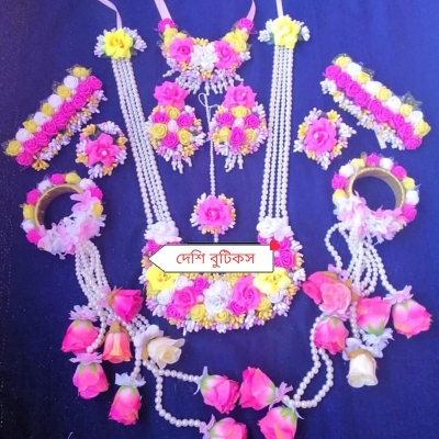 Picture of Artificial Flower Gorgeous Bridal Set-9 Piece set - Multicolor