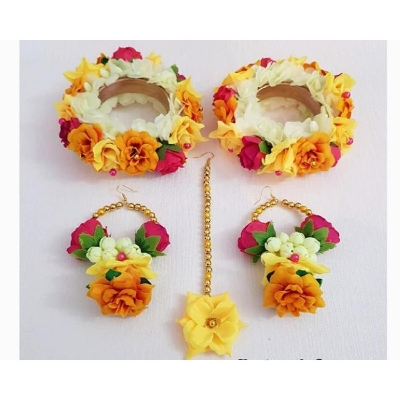 Picture of Artificial Flower Gorgeous Bridal Set-5 Piece set - Multicolor
