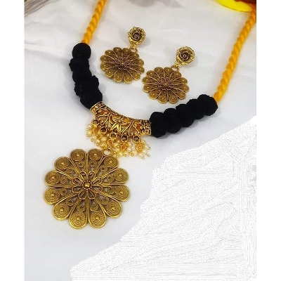 Picture of Gorgeous Party Wear Antique Silver locket Pendant Necklace / Chain Necklace / Choker Necklace for Women / Jewelry set for women Necklace