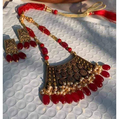 Picture of Gorgeous Party Wear Antique Silver locket Pendant Necklace / Chain Necklace / Choker Necklace for Women / Jewelry set for women Necklace - Multicolor