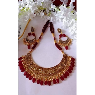 Picture of Gorgeous Party Wear Antique Silver locket Pendant Necklace / Chain Necklace / Choker Necklace for Women / Jewelry set for women Necklace - Multicolor