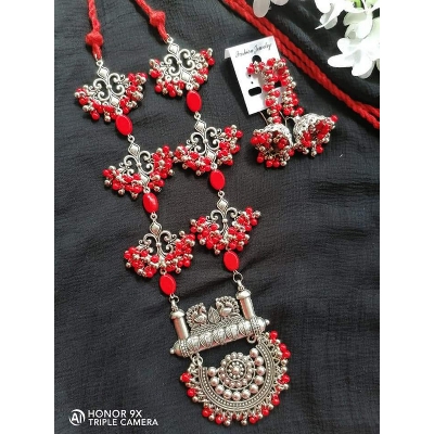 Picture of Gorgeous Party Wear Antique Silver locket Pendant Necklace / Chain Necklace / Choker Necklace for Women / Jewelry set for women Necklace - Multicolor