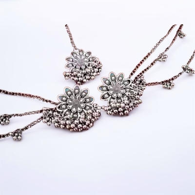 Picture of Gorgeous Party Wear Antique Silver locket Pendant Necklace / Chain Necklace / Choker Necklace for Women / Jewelry set for women Necklace - Multicolor