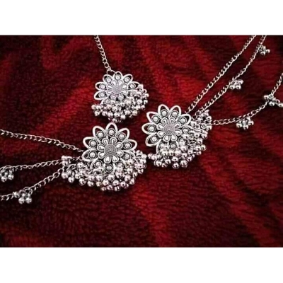 Picture of Gorgeous Party Wear Antique Silver locket Pendant Necklace / Chain Necklace / Choker Necklace for Women / Jewelry set for women Necklace - Multicolor