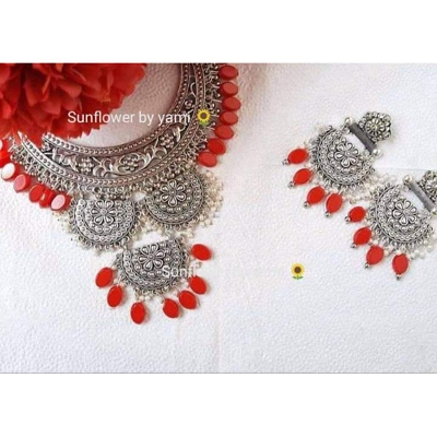 Picture of Gorgeous Party Wear Antique Silver locket Pendant Necklace / Chain Necklace / Choker Necklace for Women / Jewelry set for women Necklace - Multicolor