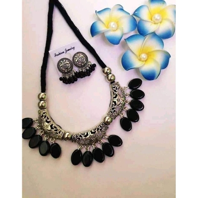 Picture of Gorgeous Party Wear Antique Silver locket Pendant Necklace / Chain Necklace / Choker Necklace for Women / Jewelry set for women Necklace - Multicolor