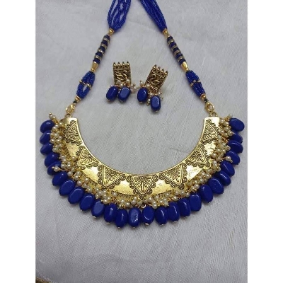 Picture of Gorgeous Party Wear Antique Silver locket Pendant Necklace / Chain Necklace / Choker Necklace for Women / Jewelry set for women Necklace - Multicolor