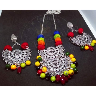 Picture of Gorgeous Party Wear Antique Silver locket Pendant Necklace / Chain Necklace / Choker Necklace for Women / Jewelry set for women Necklace - Multicolor