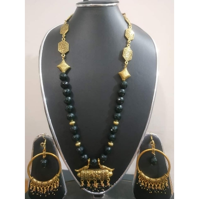 Picture of Gorgeous Party Wear Antique Silver locket Pendant Necklace / Chain Necklace / Choker Necklace for Women / Jewelry set for women Necklace - Multicolor