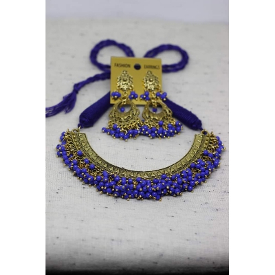 Picture of Gorgeous Party Wear Antique Silver locket Pendant Necklace / Chain Necklace / Choker Necklace for Women / Jewelry set for women Necklace - Multicolor