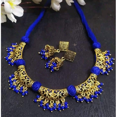 Picture of Gorgeous Party Wear Antique Silver locket Pendant Necklace / Chain Necklace / Choker Necklace for Women / Jewelry set for women Necklace