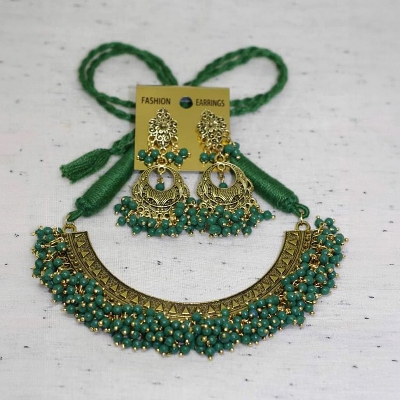 Picture of Gorgeous Party Wear Antique Silver Locket Pendant Necklace / Chain Necklace / Choker Necklace For Women / Jewelry Set For Women Necklace - Necklace For Girls