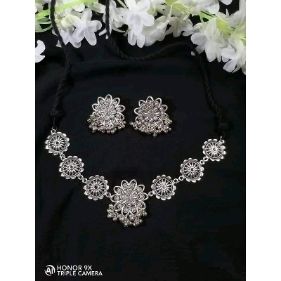 Picture of Gorgeous Party Wear Antique Silver locket Pendant Necklace / Chain Necklace / Choker Necklace for Women / Jewelry set for women Necklace - Multicolor