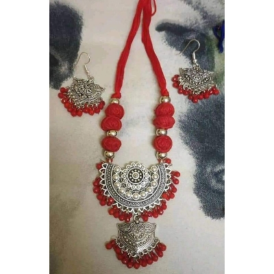 Picture of Gorgeous Party Wear Antique Silver locket Pendant Necklace / Chain Necklace / Choker Necklace for Women / Jewelry set for women Necklace - Multicolor