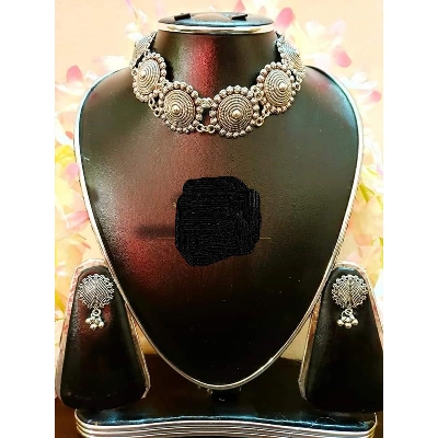 Picture of Gorgeous Party Wear Antique Silver locket Pendant Necklace / Chain Necklace / Choker Necklace for Women / Jewelry set for women Necklace - Multicolor